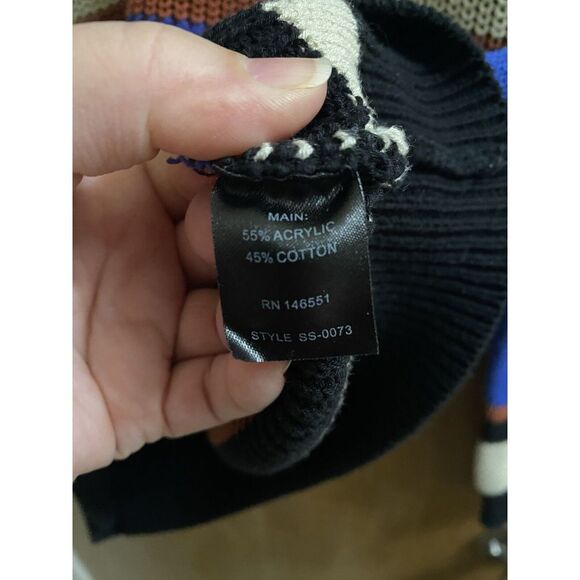 Summer & Sage Cable Knit Stripped Sweater Crochet Top Blue/Taupe/Black Size S - Picture 11 of 12